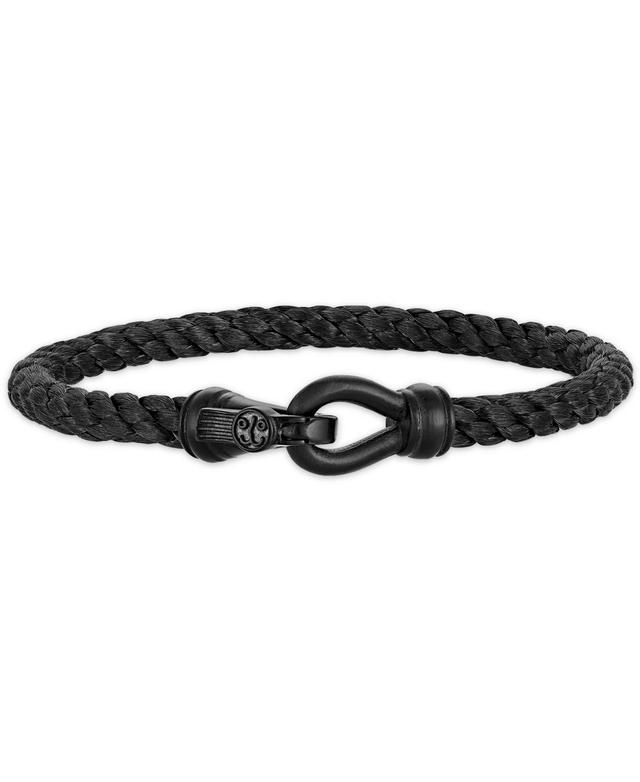 Esquire Mens Jewelry Woven Black Nylon Bracelet in Black Ip Stainless Steel, Created for Macys Product Image