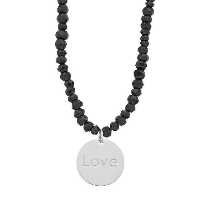 Sterling Silver Onyx Beaded Love Pendant Necklace, Womens Product Image