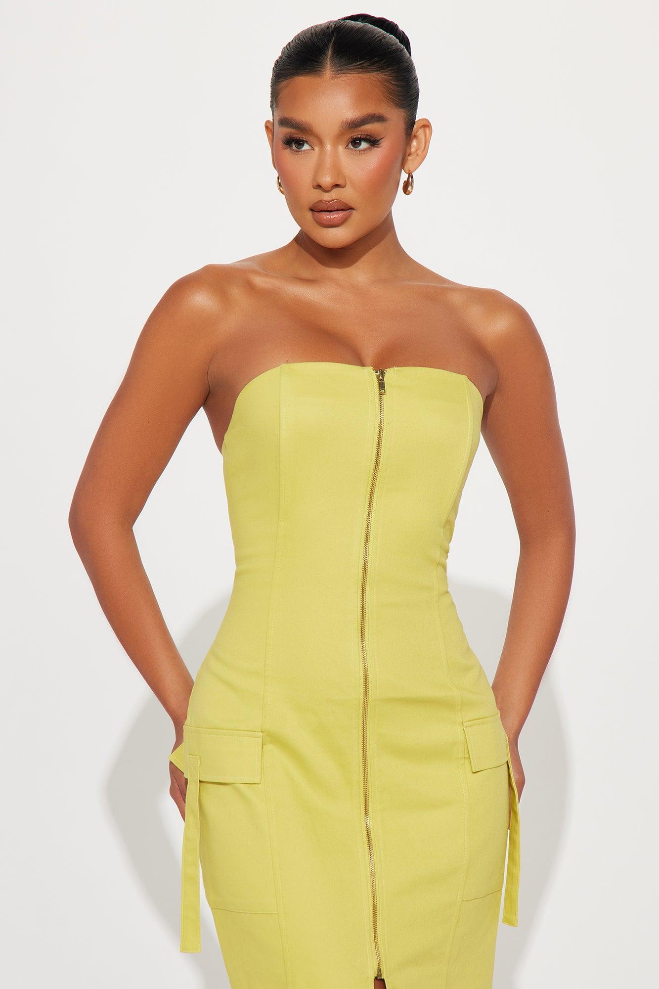 Nyx Cargo Midi Dress - Chartreuse Product Image