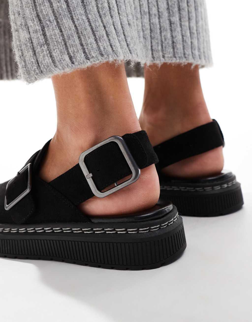 London Rebel Robin wide fit slingback mules in black Product Image