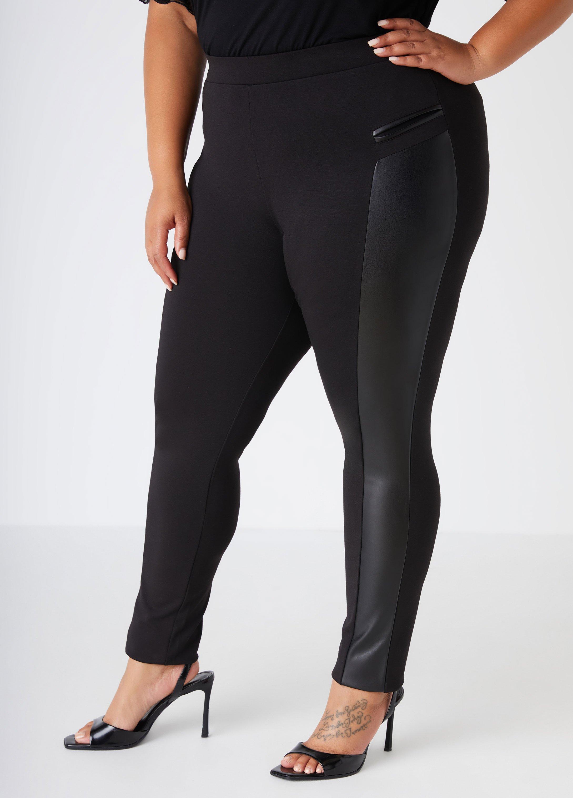 Plus Size Faux Leather Paneled Leggings, - Ashley Stewart product image