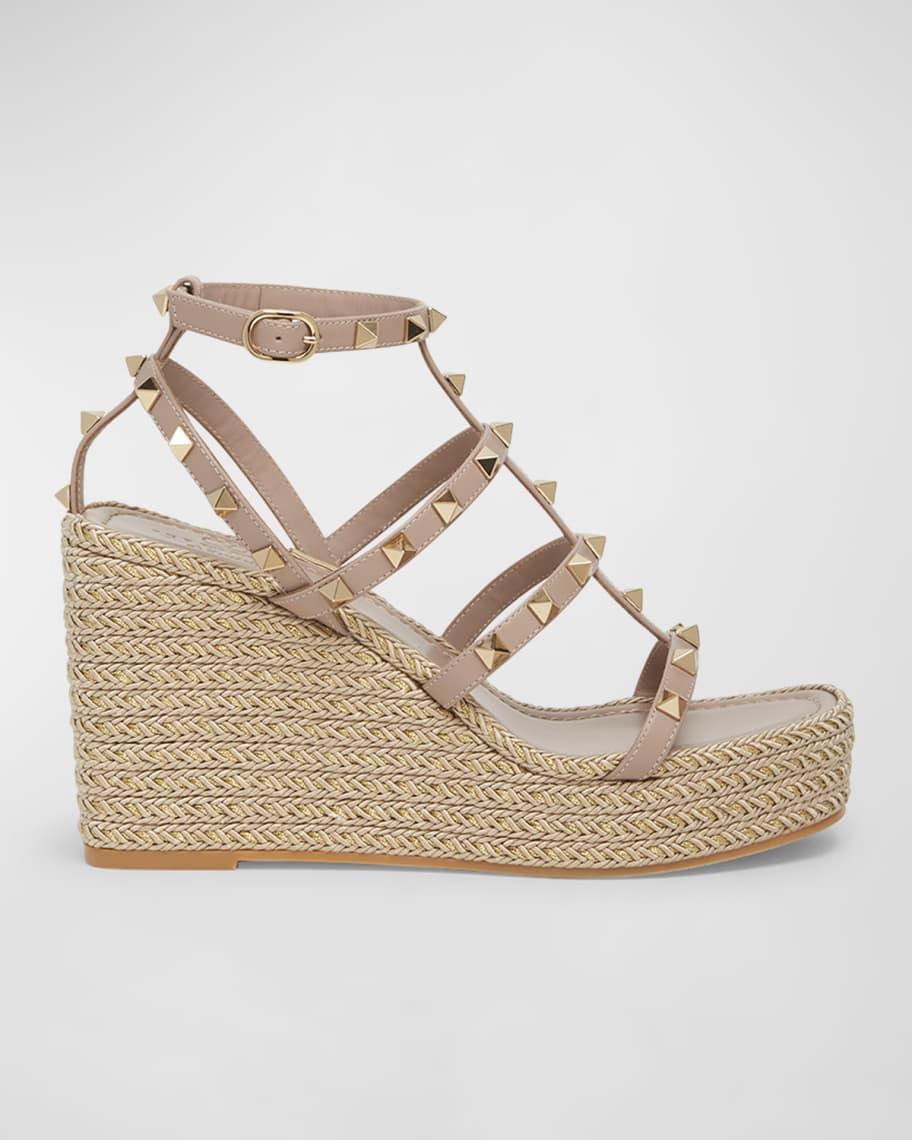 Rockstud Leather Caged Wedge Espadrilles Product Image