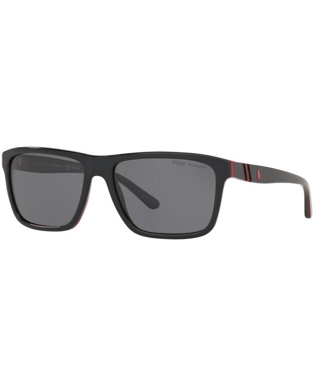 Polo Ralph Lauren Polarized Sunglasses, PH4153 58 - BLACK/RED/BLACK Product Image