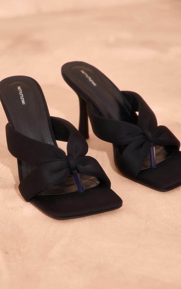 Black Square Toe Thong Padded Heeled Mules Product Image