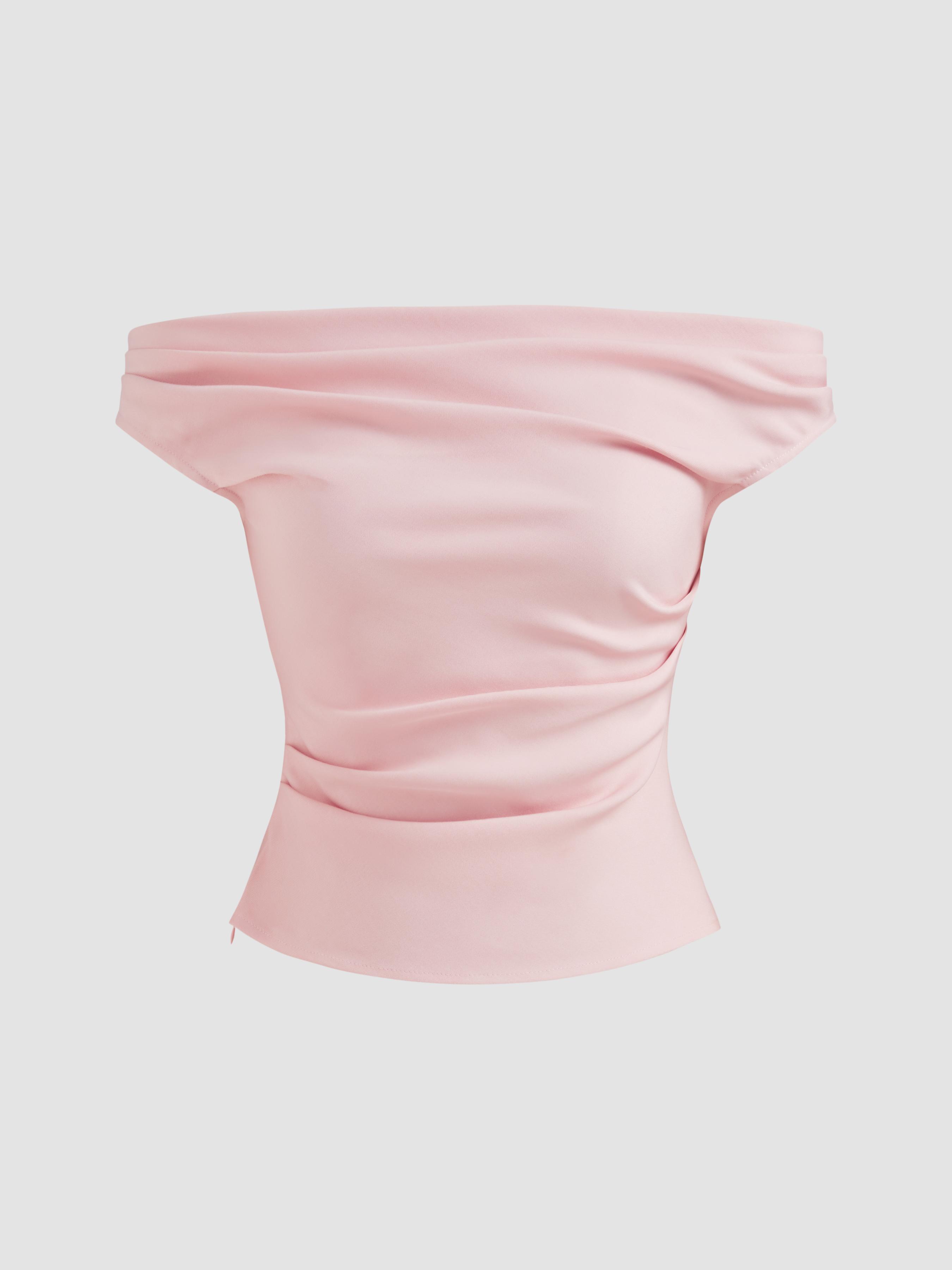 Off-shoulder Ruched Zipper Crop Top product image