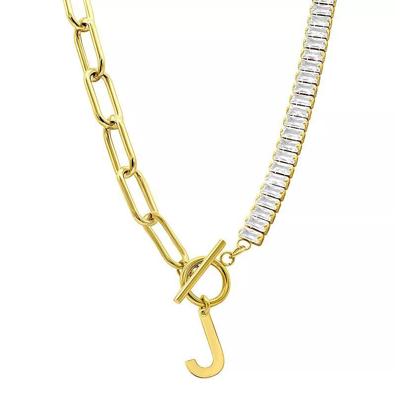 Adornia Gold Tone Half Crystal & Half Paperclip Initial Toggle Necklace, Womens Product Image