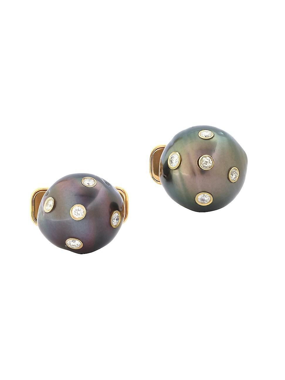 Mens 18K Gold, Diamond & Pearl Cufflinks Product Image