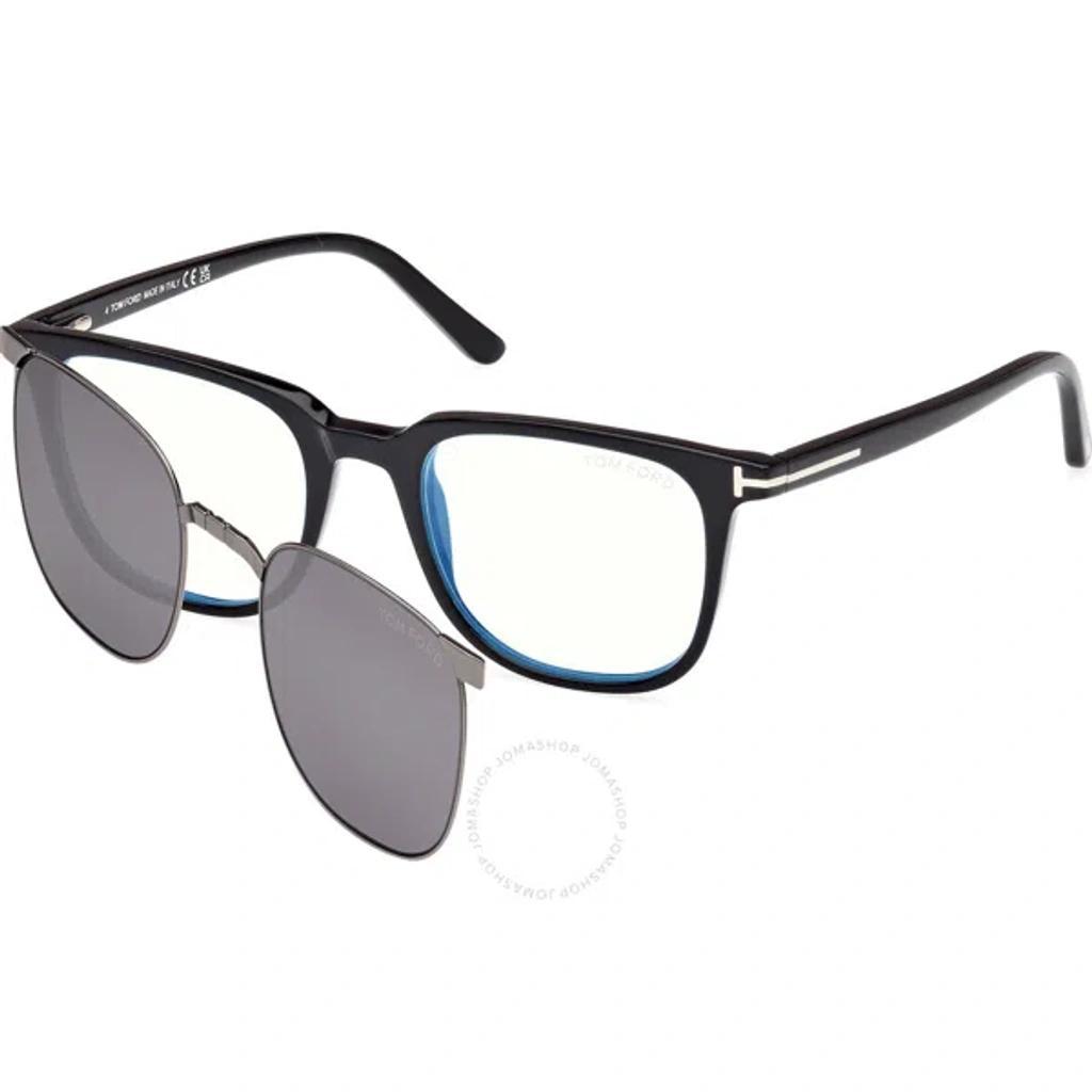 Blue Light Block With Grey Clip-on Square Men's Eyeglasses Ft5916-b 001 50 In Black Product Image