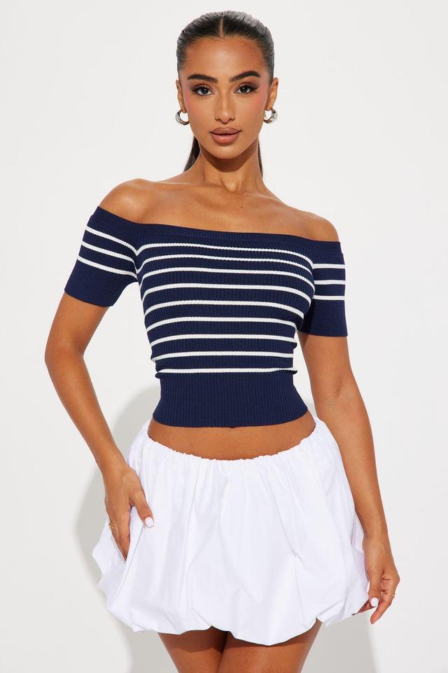 Sailing Striped Off Shoulder Sweater - Navy/combo Product Image