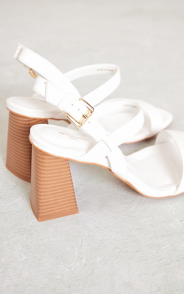 White Wide Fit Faux Leather Square Toe Strap Block Heeled Sandals Product Image