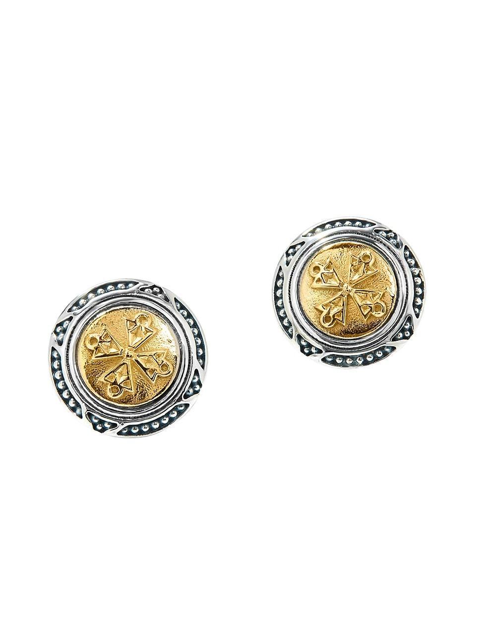 Womens Sterling Silver & 18K Yellow Gold Stud Earrings Product Image