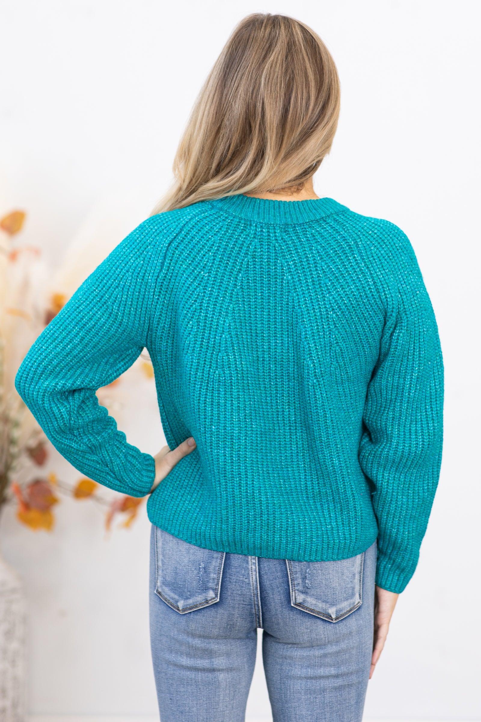 Teal Ribbed Round Neck Sweater Product Image