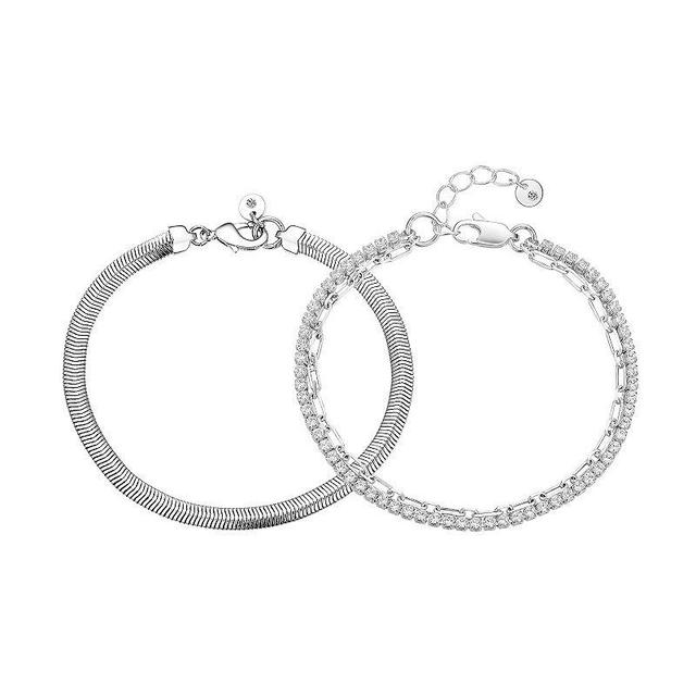 Isla & Alex Cubic Zirconia Link, Herringbone, Tennis Chain Layered Bracelet Set, Womens Silver Tone Product Image