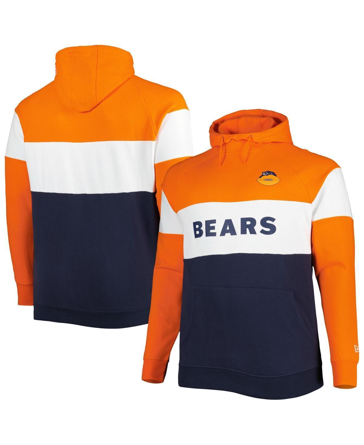 Mens New Era Navy Chicago Bears Big & Tall Throwback Colorblock Fleece Raglan Pullover Hoodie Blue Product Image