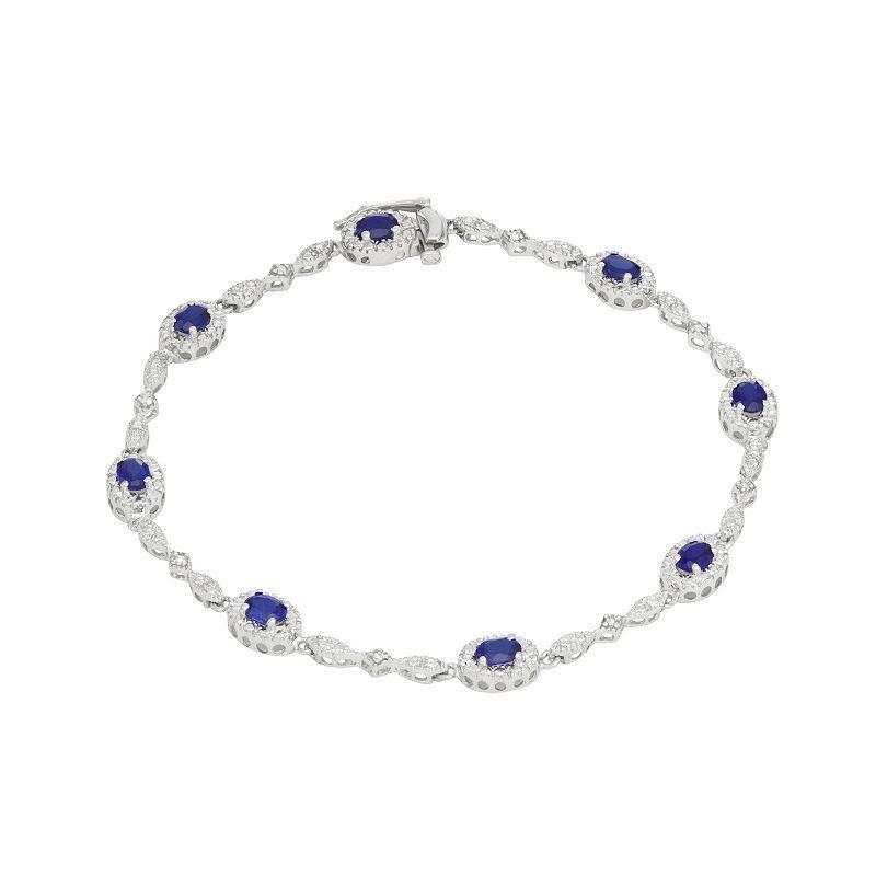 HDI Sterling Silver Lab-Created Sapphire & Diamond Accent Link Bracelet, Womens White Product Image