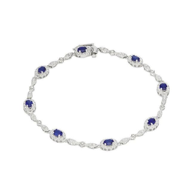 HDI Sterling Silver Lab-Created Sapphire & Diamond Accent Link Bracelet, Womens White Product Image