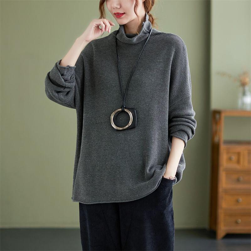 Turtleneck Ribbed Oversized Sweater Product Image