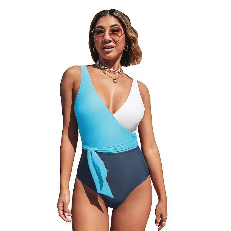 Womens CUPSHE Side-Tie Colorblock One-Piece Swimsuit Product Image