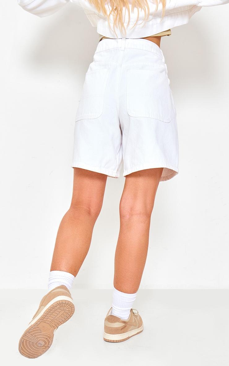 Ecru Longline Loose Fit Denim Shorts Product Image