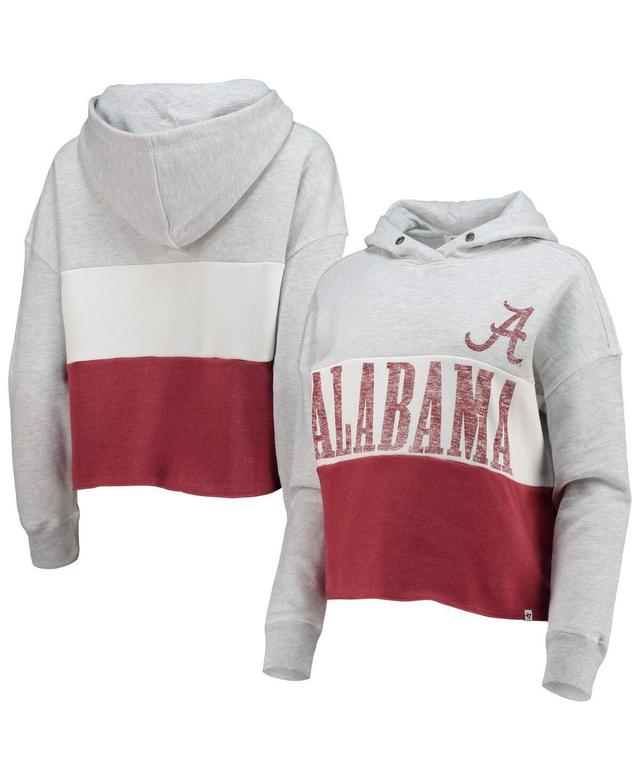 Womens 47 Brand Heathered Gray Distressed Alabama Crimson Tide Lizzy Colorblocked Cropped Pullover Hoodie - Heathered Gray, Heath Product Image