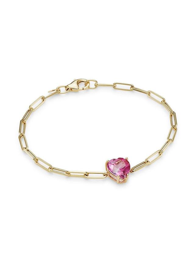 Womens 14K Yellow Gold & Pink Topaz Paperclip-Chain Bracelet Product Image