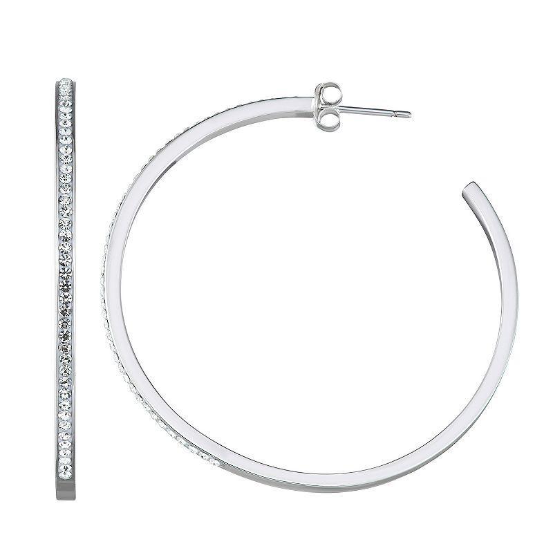 Chrystina Crystal Round Hoop Earrings, Womens, Silver Tone Product Image