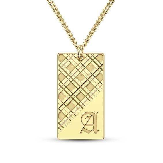 Men's Engravable Plaid Pattern Dog Tag Pendant (1 Initial) Product Image