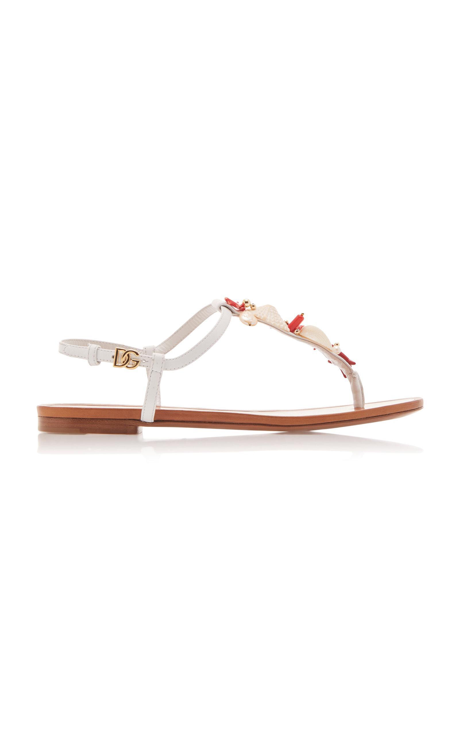 DOLCE & GABBANA Embellished Leather Sandals In White Product Image