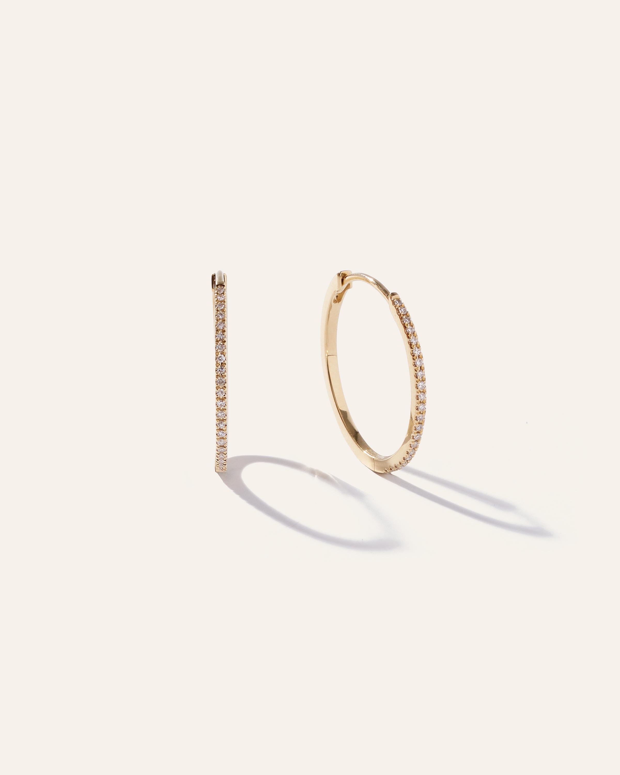 14K Gold Pave Diamond Medium Hoops Product Image