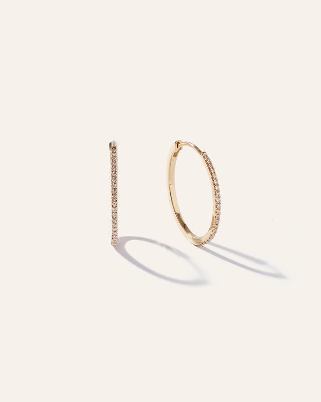 Womens 14K Gold Pave Diamond Medium Hoops in Yellow Gold by Quince Product Image