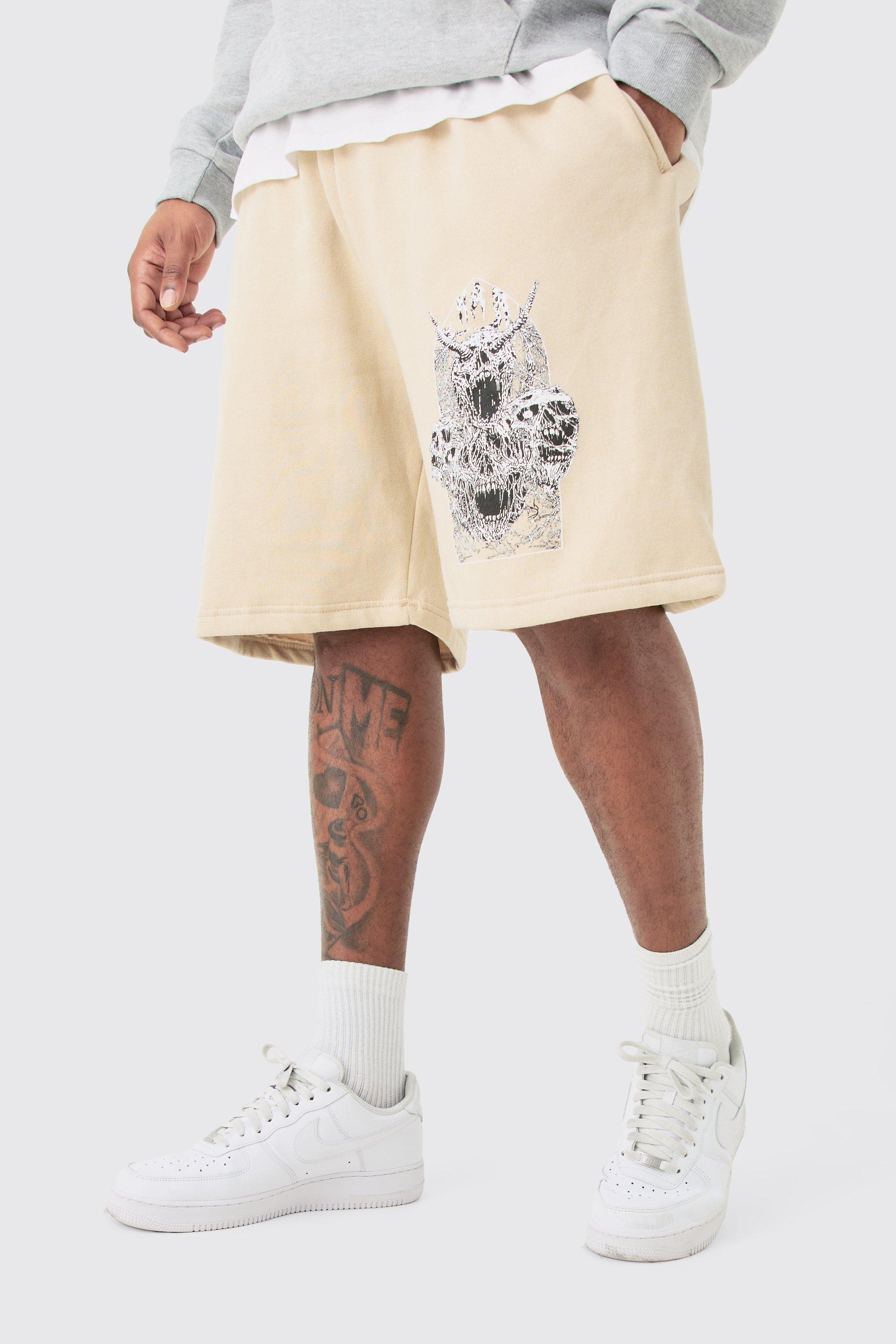 Plus Oversized Fit Gothic Print Jersey Shorts | boohooMAN USA Product Image