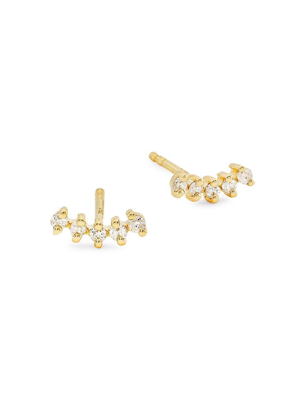 Womens 14K Yellow Gold & 0.144 TCW Diamond Curved Stud Earrings Product Image