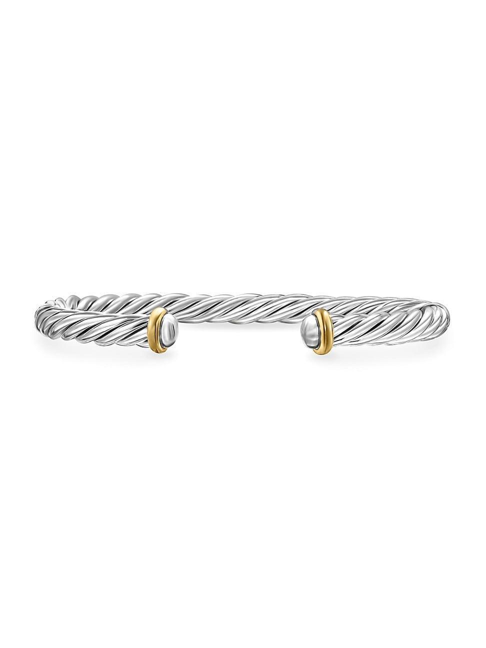 Mens Cable Flex Cuff Bracelet in Silver with 14K Gold, 6mm Product Image