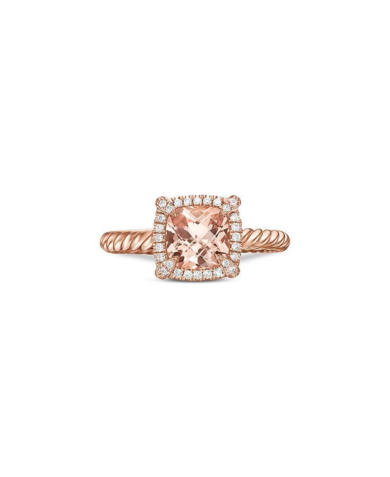 Womens Petite Chatelaine Pav Bezel Ring in 18K Rose Gold with Morganite and Diamonds Product Image