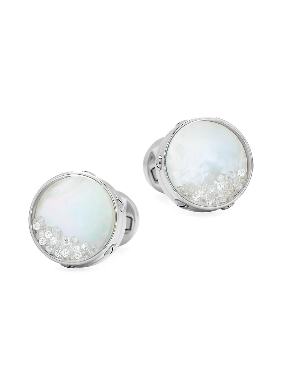 Mens Ox & Bull Trading Co. Stainless Steel, Mother-Of-Pearl & Pave Crystal Cufflinks Product Image