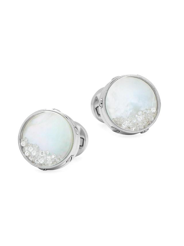 Mens Ox & Bull Trading Co. Stainless Steel, Mother-Of-Pearl & Pave Crystal Cufflinks Product Image