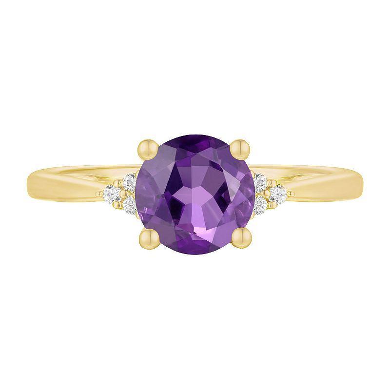 14k Gold Over Silver Amethyst, White Sapphire Solitaire Ring, Womens Gold Tone Product Image