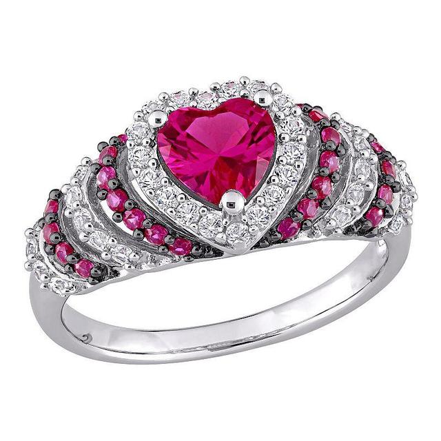 Stella Grace Sterling Silver Lab-Created Ruby & Lab-Created White Sapphire Heart Cocktail Ring, Womens Product Image