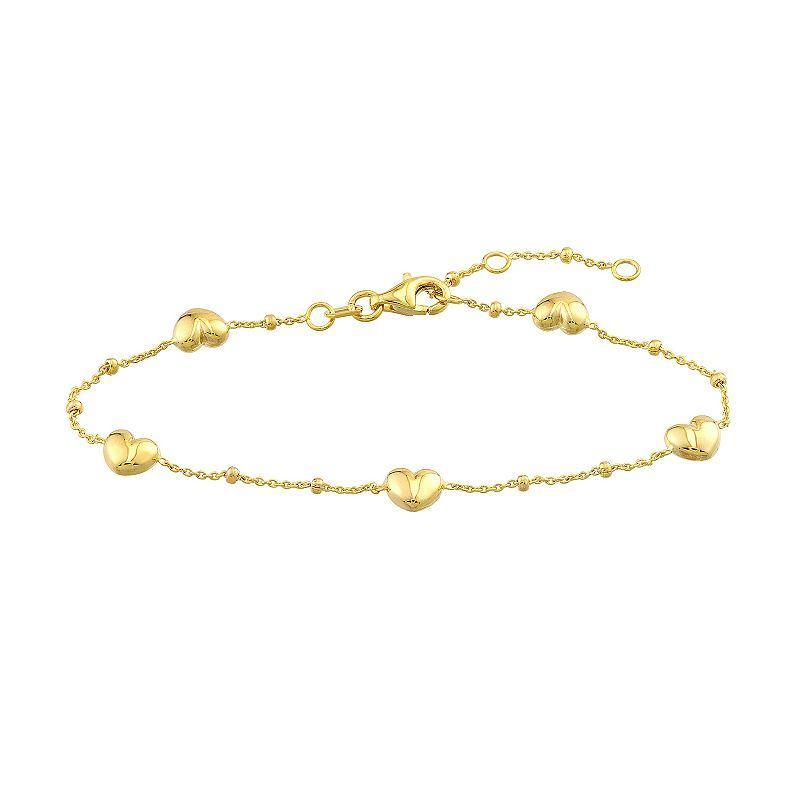 14k Gold Puffed Heart Station Bracelet, Womens Product Image