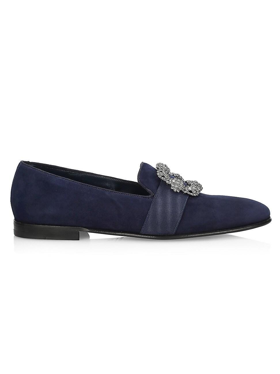 Mens Carlton Crystal Encrusted Buckle Suede Loafers Product Image