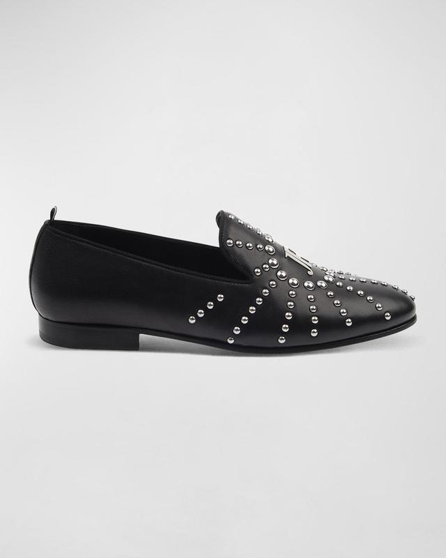 Mens Studded Logo Leather Loafers Product Image