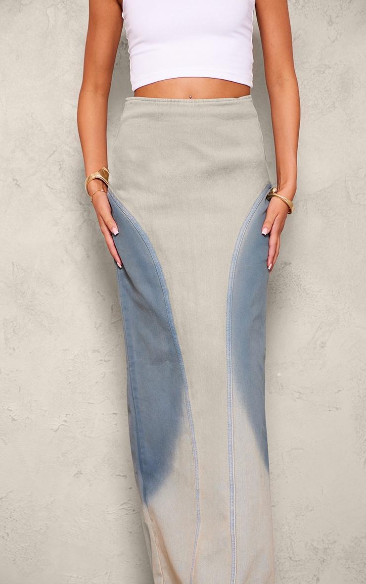 Tall Light Blue Wash Ombre Wash Maxi Denim Skirt Product Image