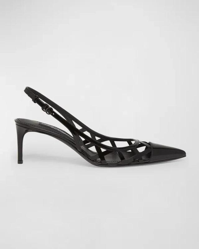 Caged Leather Slingback Pumps In Black Product Image