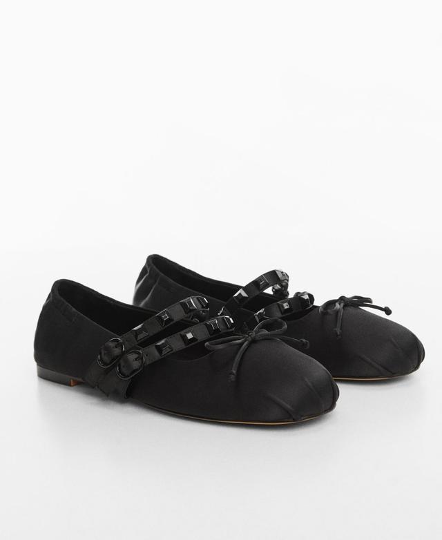 MANGO - Satin ballerinas with studs blackWomen Product Image