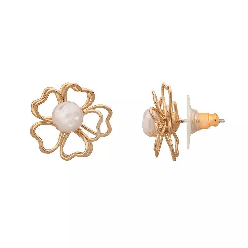 Emberly Gold Tone Wire Floral Simulated Pearl Earrings, Womens Product Image