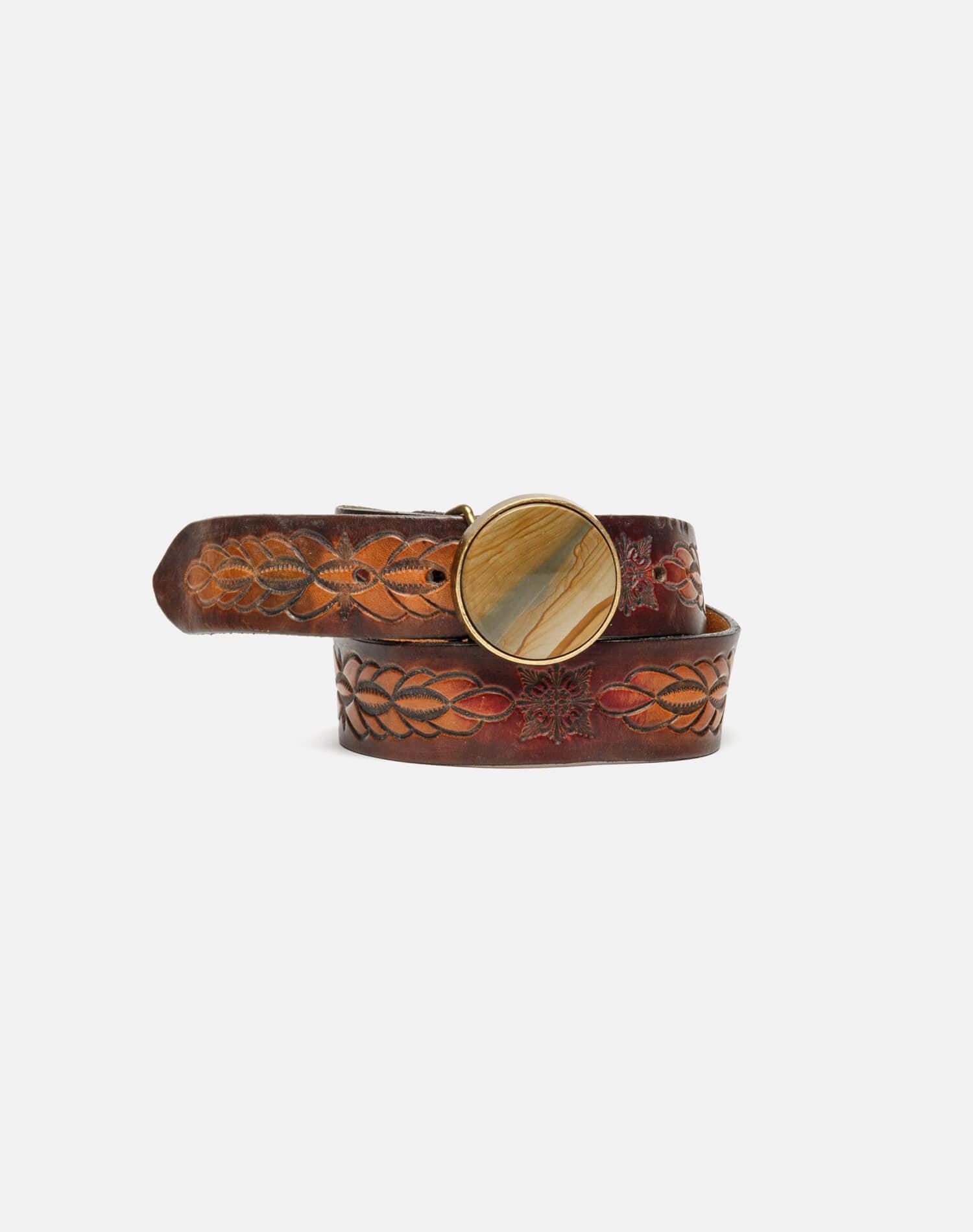 80s Jasper and Brass Buckle on Embossed Belt Female Product Image