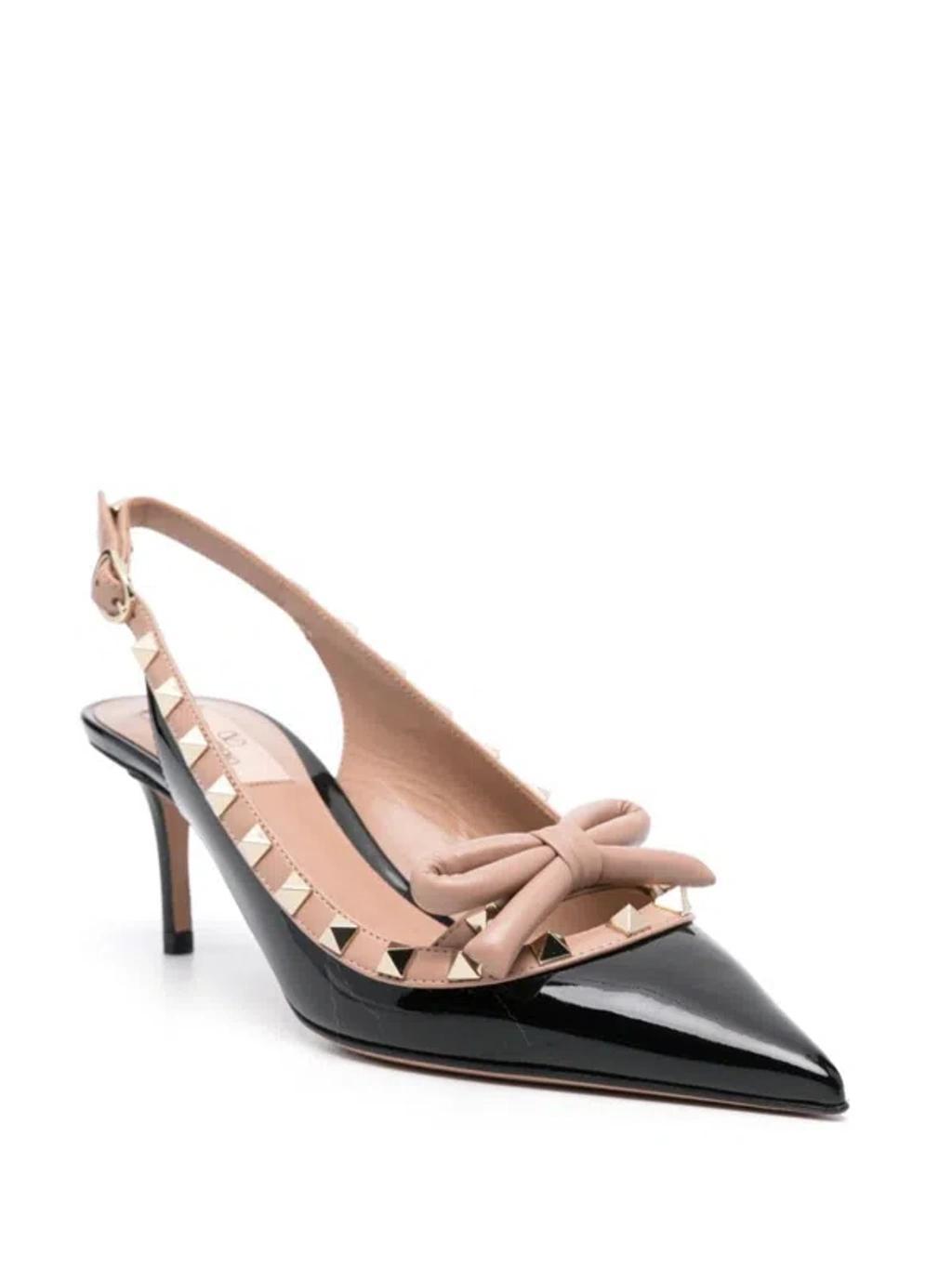 VALENTINO GARAVANI Rockstud Bow Leather Pumps In Black Product Image