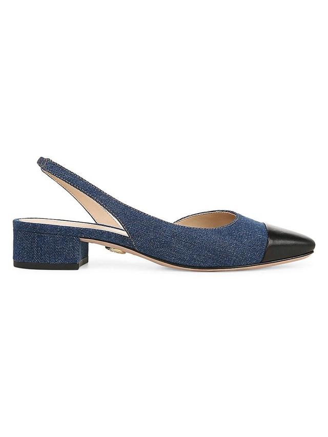 Womens Cecile 50MM Denim & Leather Slingback Pumps Product Image