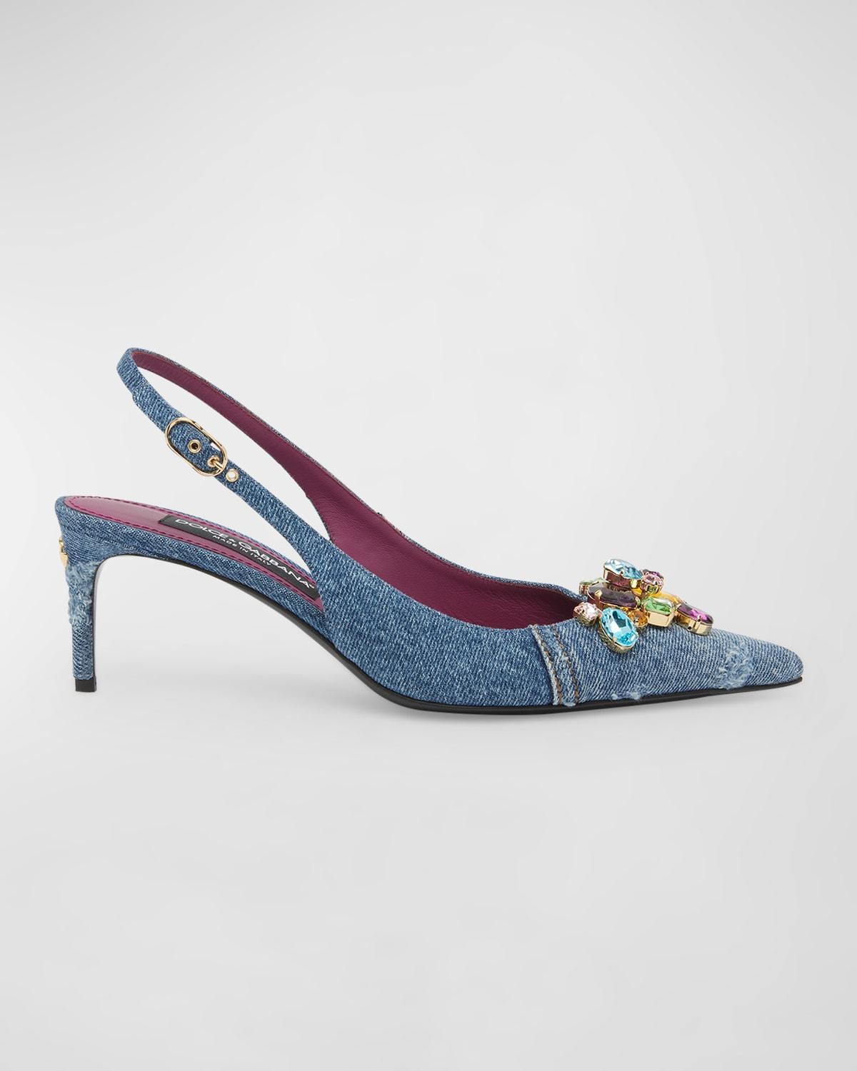 Denim Crystal Slingback Pumps Product Image