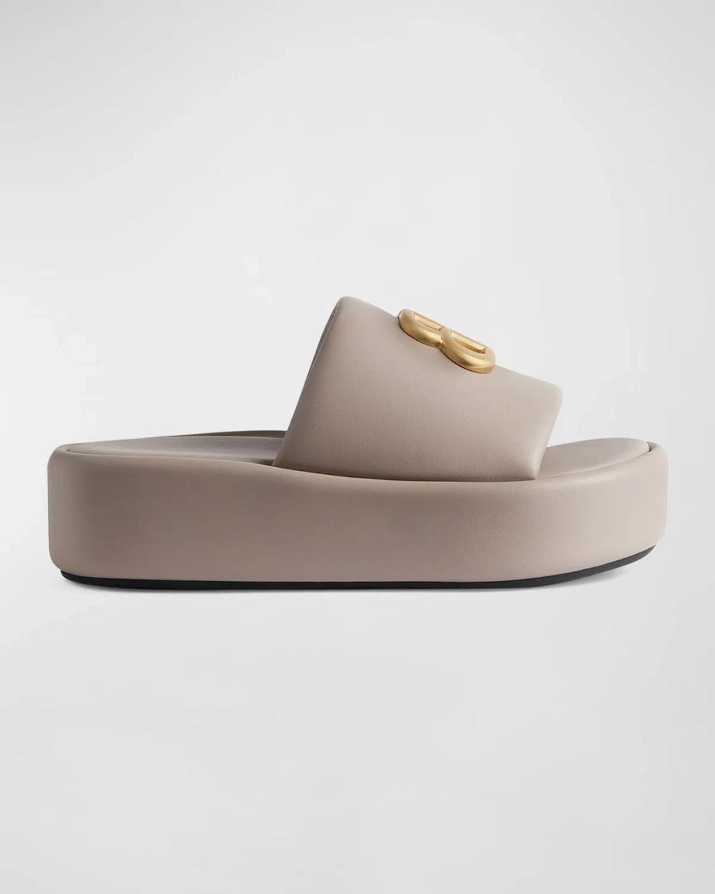 BALENCIAGA 80mm Bb Shiny Leather Slide Sandals In Beige Product Image